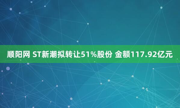 顺阳网 ST新潮拟转让51%股份 金额117.92亿元